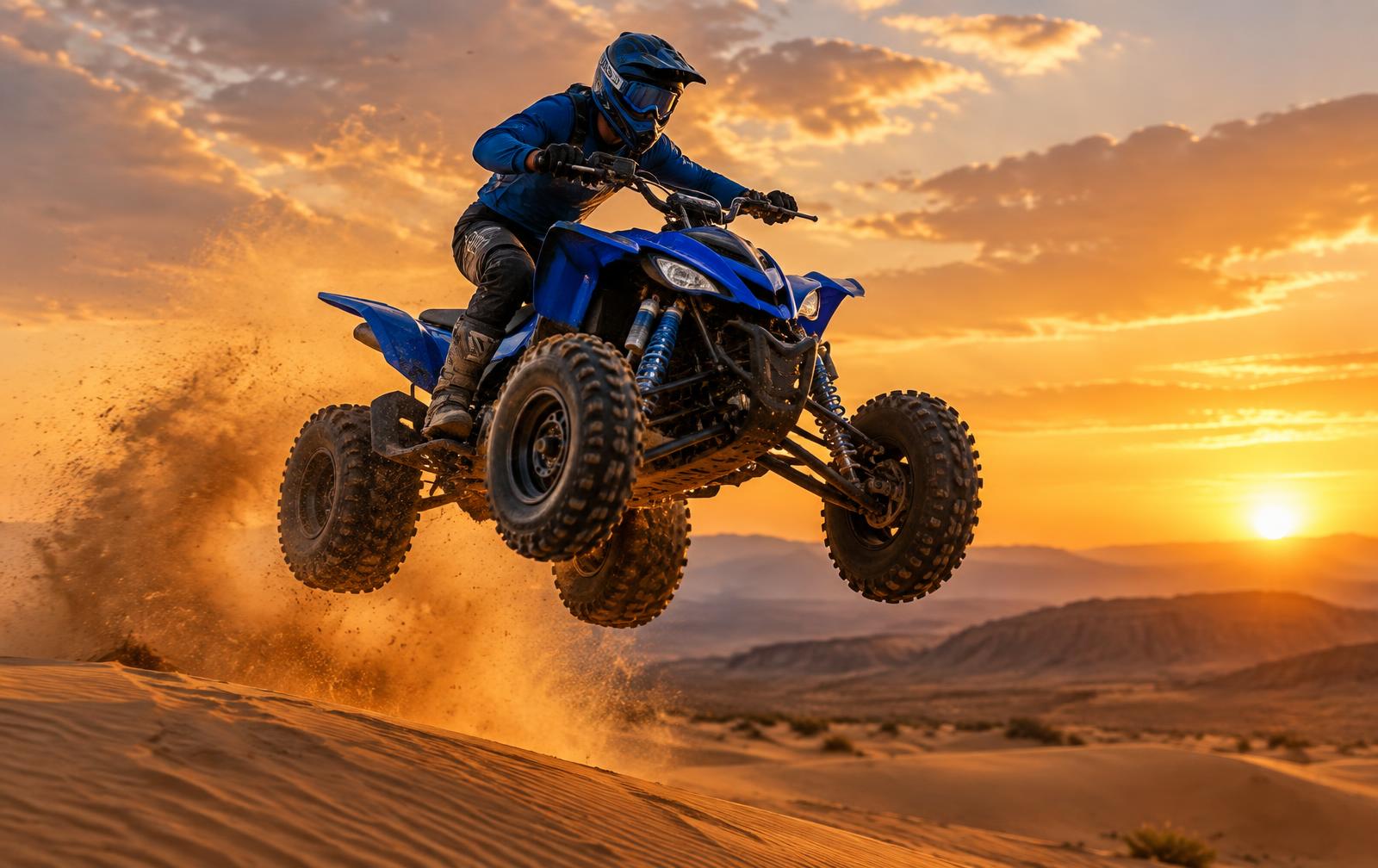 Yamaha ATV giveaway prize kicking up dirt on a trail
